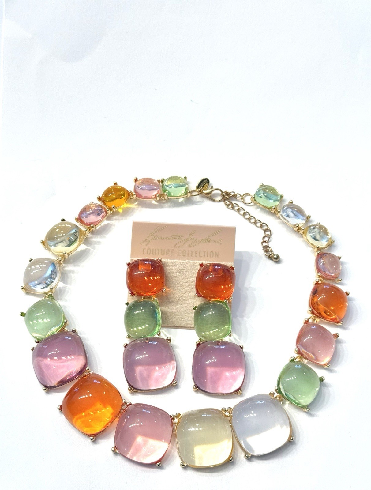 KJL Gripoix Resin Cabochon Gold Plated Collar Necklace & Earrings KENNETH © LANE