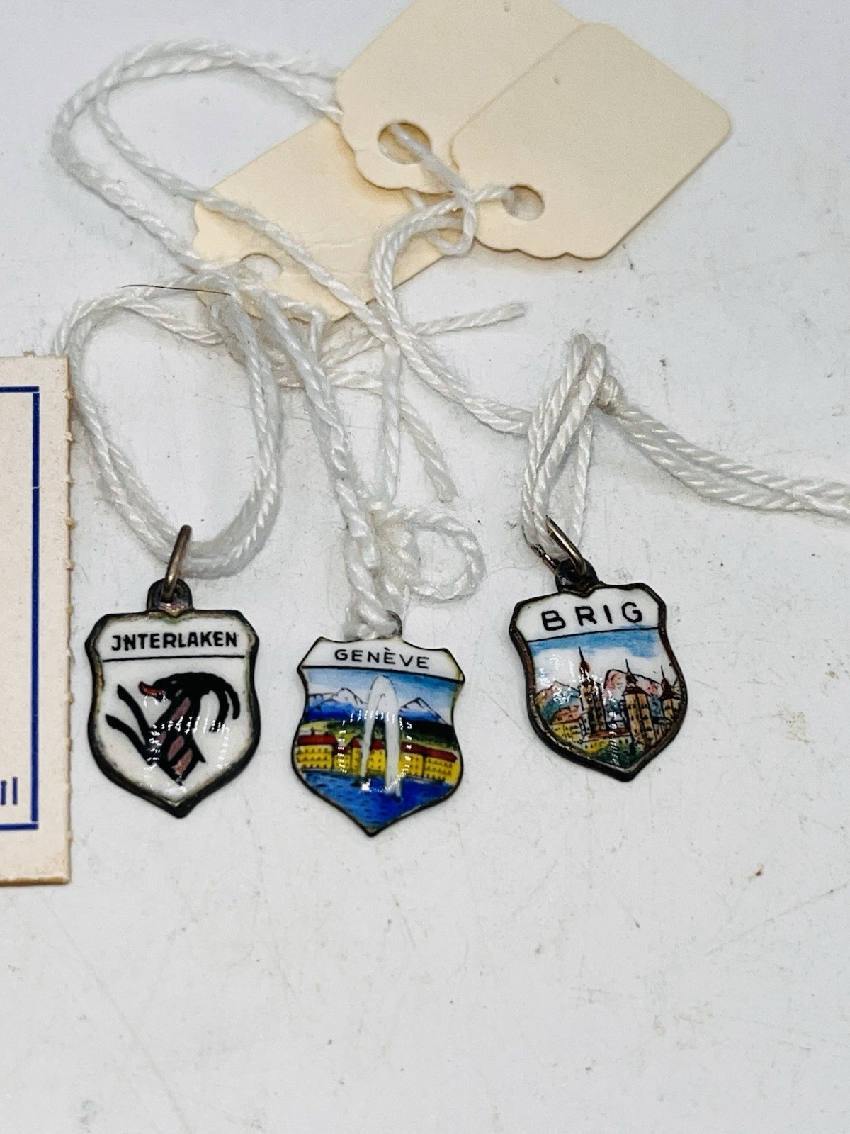 vintage – Silver Travel Shields – Vintage – ENAMEL CHARMS lot of 6