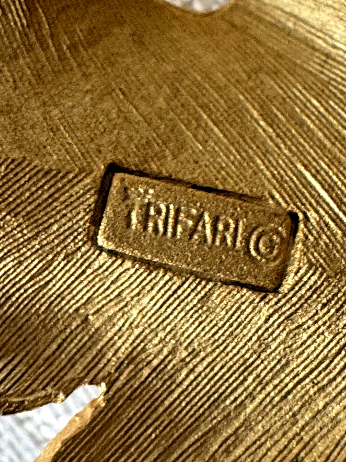 Vintage Gold Tone Leaf Brooch Signed Trifari Textured Mid Century Costume Jewel