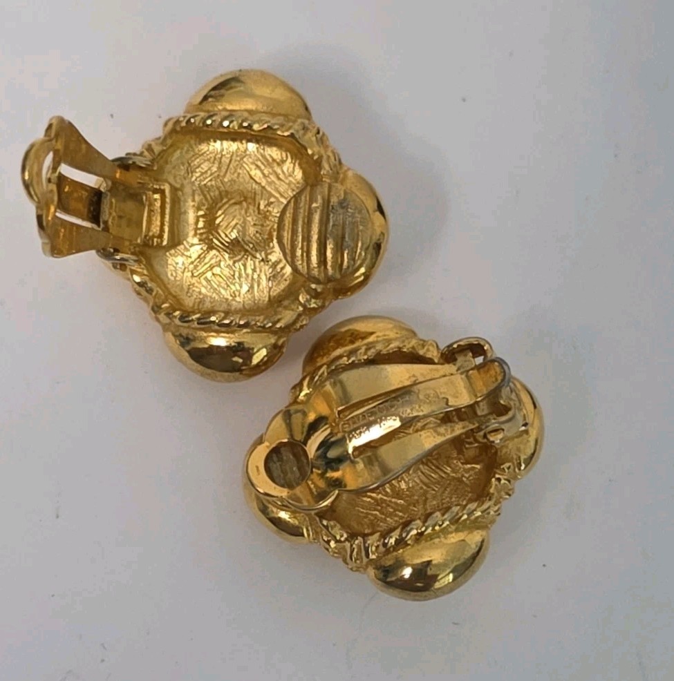 Vintage Givenchy Square Goldtone Faux Pearl Cabachon Earrings