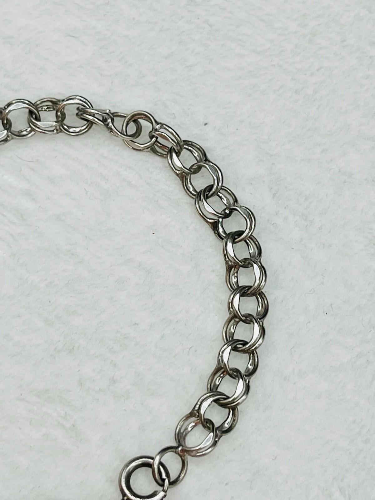 Vintage Sterling Silver Starter Charm Bracelet 6mm Double Link Chain 7.25”