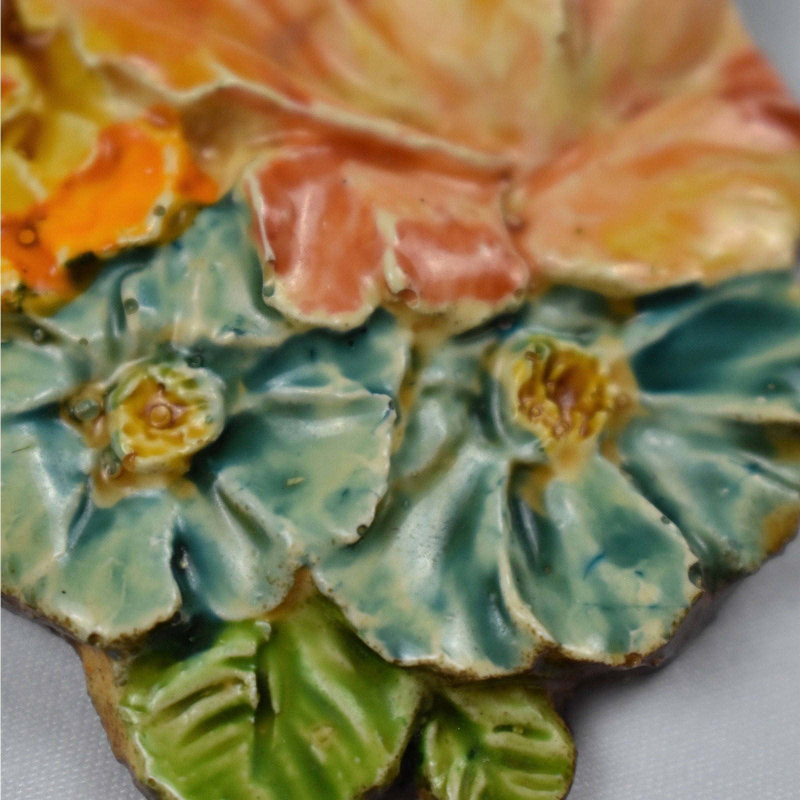 Vintage 1950s West Germany Glossy Floral Brooch Pin Hand Painted Sculpted MCM