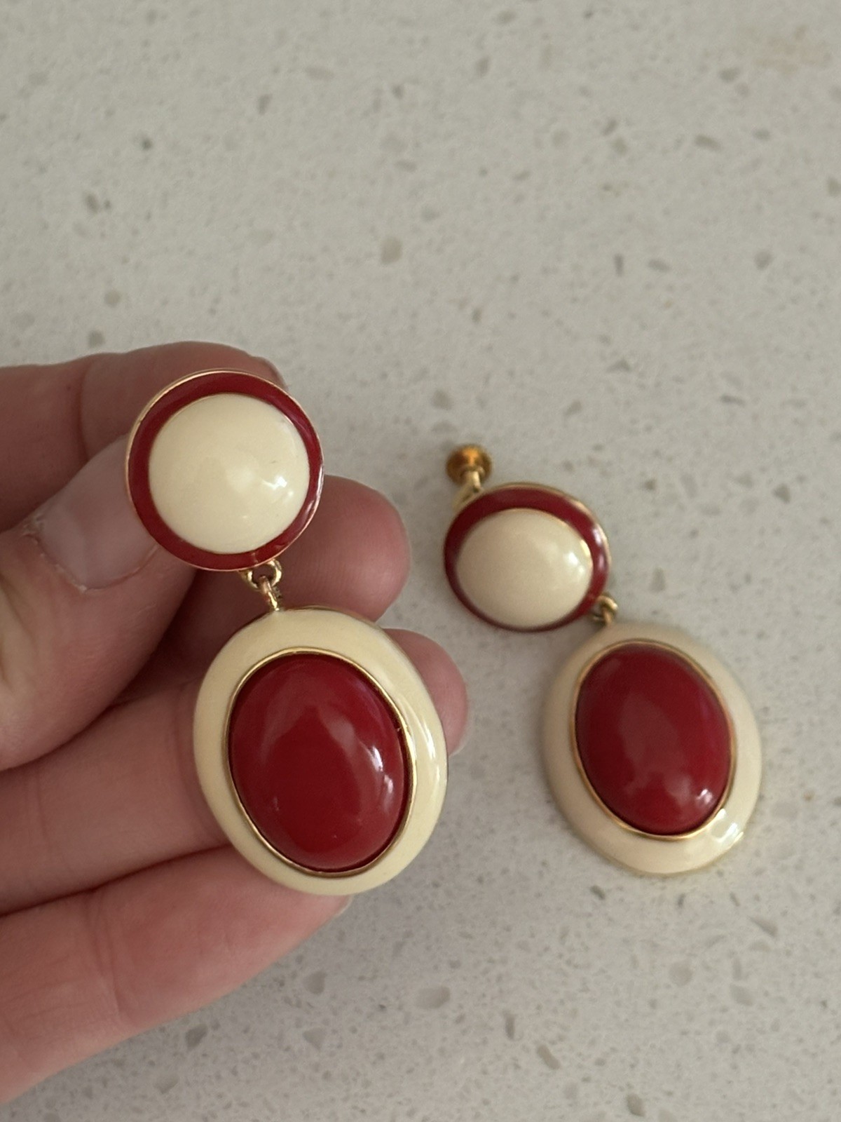Joan Rivers Red and White Screw/ Clip Drop Earrings MINT