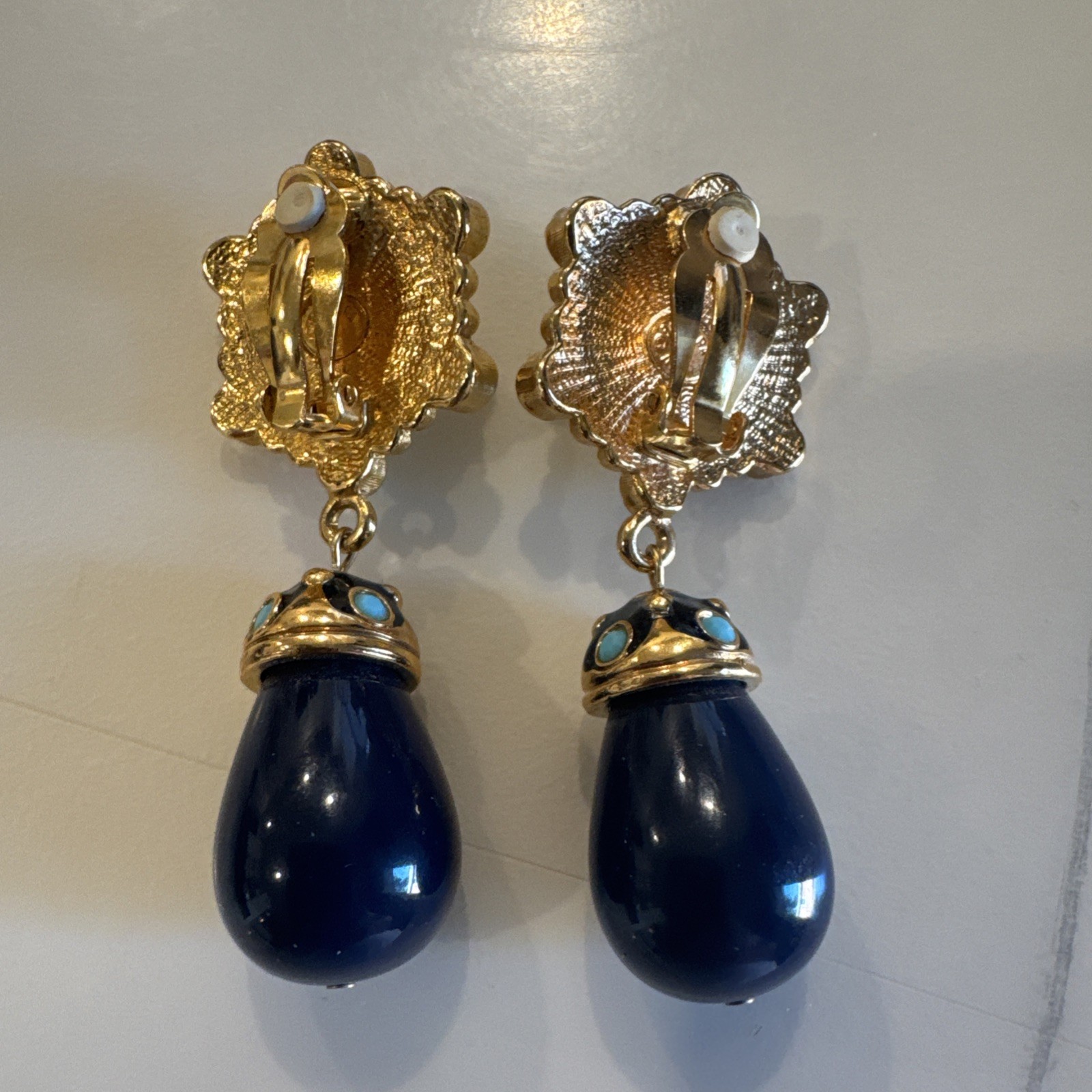 Vintage Barrera for Avon Roman Holiday Majestic Faux Stone Dangle Clip Earrings
