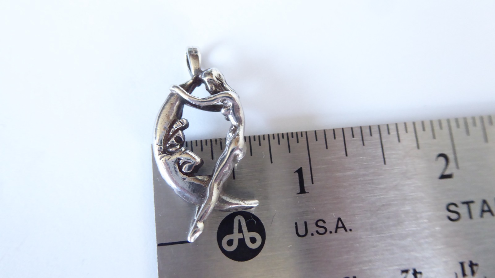 Risque Sterling Silver Pendant Nude Woman Riding Moon 4.7 grams Solid 925 Fairy