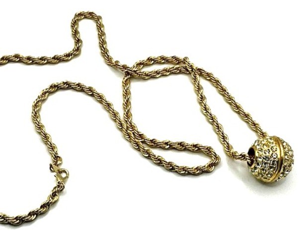 Vintage Rope Chain Necklace With Rhinestone Crystal Ball Pendant