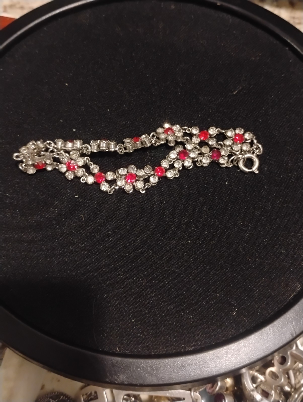 Classic Vintage Floral Multi Stone Bracelet 7inch Sterling Silver Unmarked