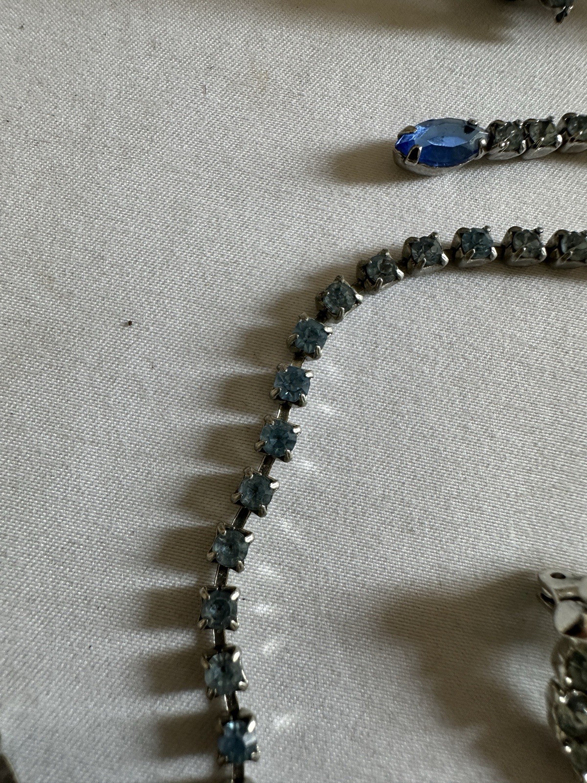 Vintage Rhinestones Jewelry Set Necklace Bracelet Pin Earrings Blue Clear