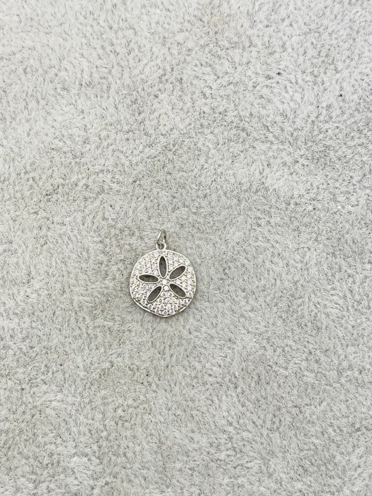 925 Sterling Silver Pave Rhinestone Sand Dollar Charm Pendant
