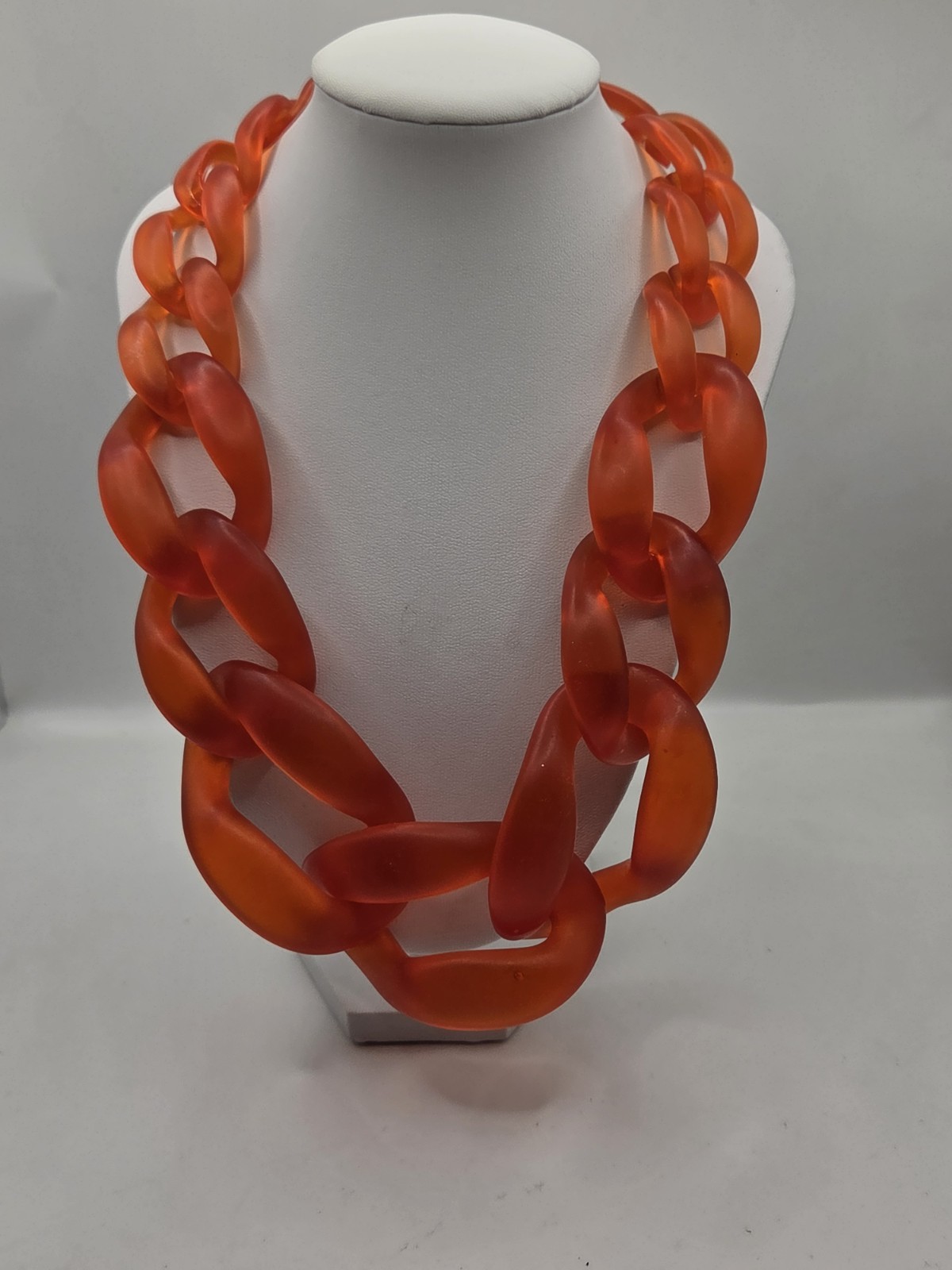 Iris Apfel Inspired Neon Orange Resin/Acrylic Chain Choker Necklace 20″L