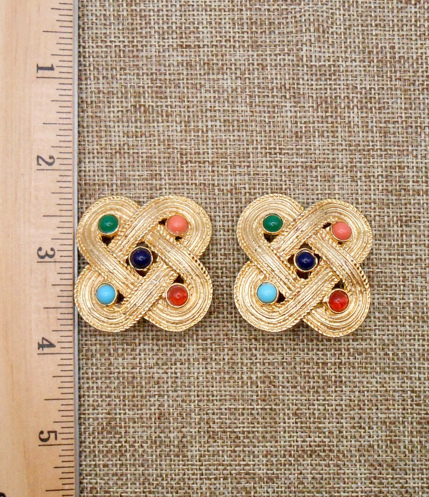 Vintage ORENA PARIS Signed Infinity Knot Moghul Jewels of India Earrings E54