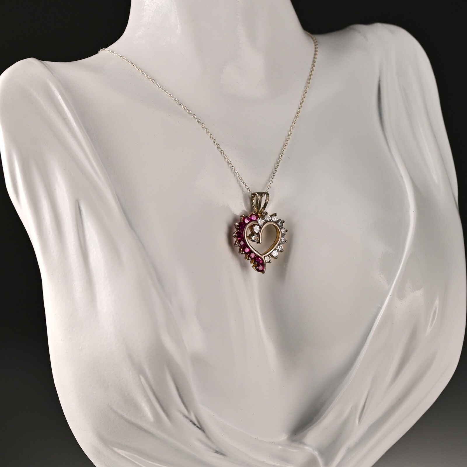THAI HAN Vintage Original Sterling Silver Gemstone Heart Pendant Estate Necklace