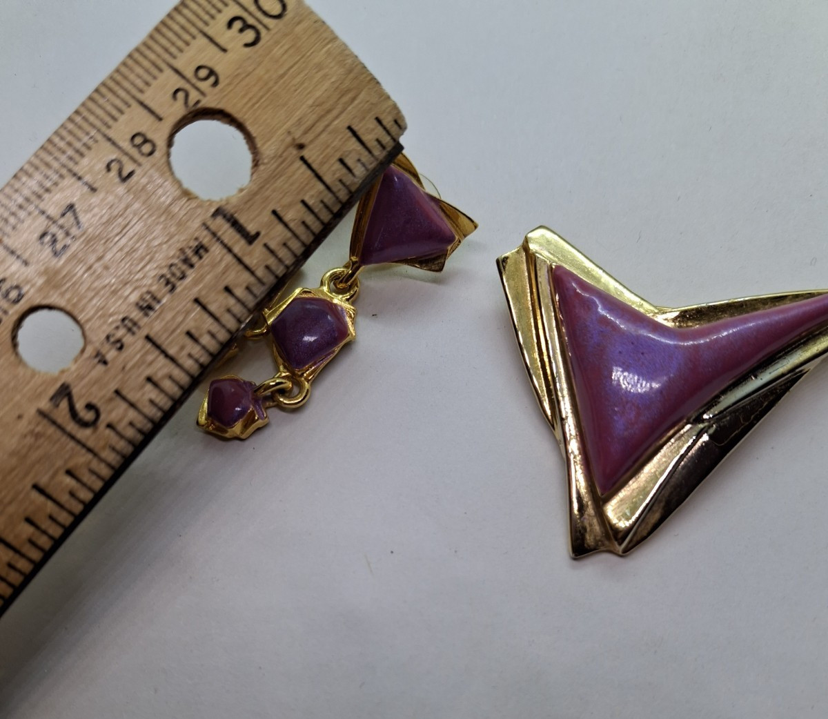 Vtg Enamel Brooch Pierced Earring Set Geo Mod Statement Retro Atomic