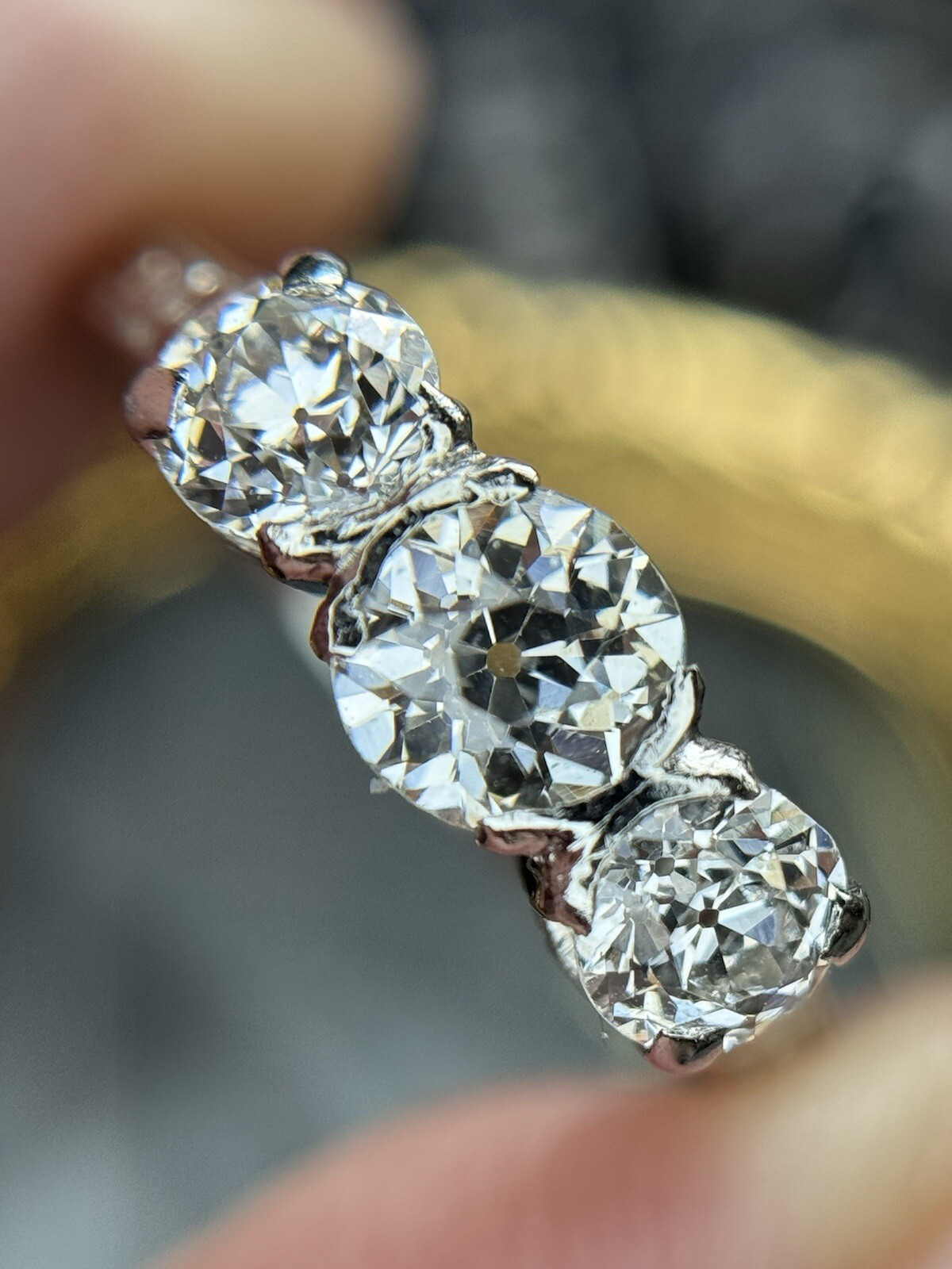 Antique Lambert Bros Old European Cut Three Stone Diamond Engagement Ring