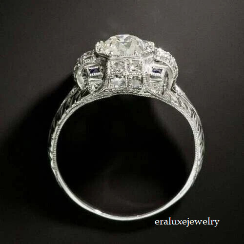 Art Deco Style 2Ct Round Lab Created Diamond Anniversary 14K White Gold FN Ring