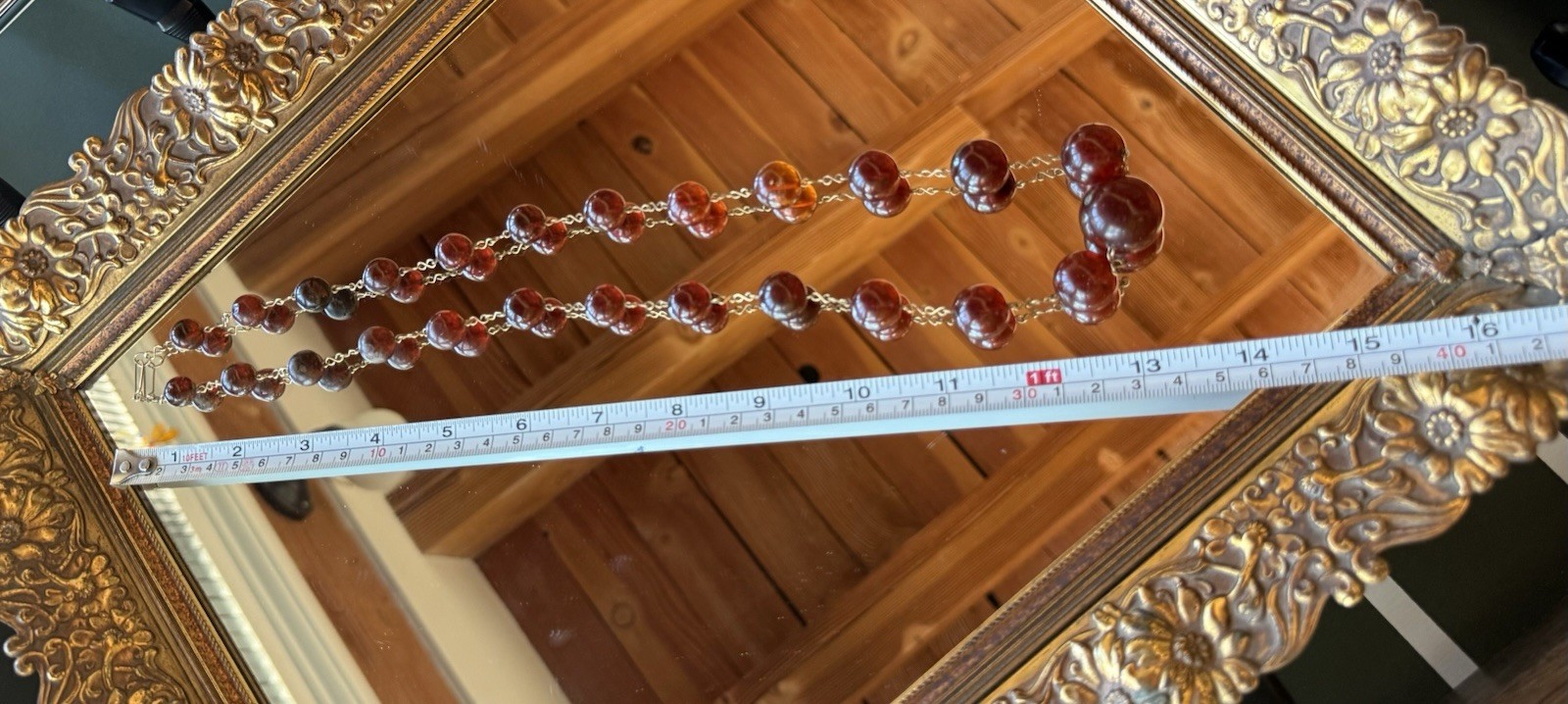 Vintage Catalin Cherry Amber Graduated Bead Necklace 27” 44g Original Hook Clasp
