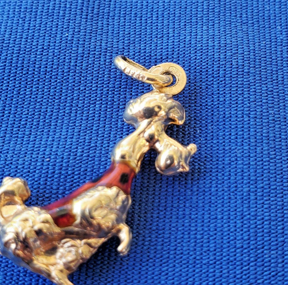 Original 14K GOLD Dog Pendant Exotic Rare Poodle Enamel Vest k9 Charm Medallion