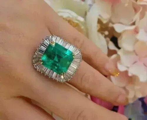 Vintage Art Deco Style 4.15Ct Lab Created Emerald Diamond 14K White Gold FN Ring