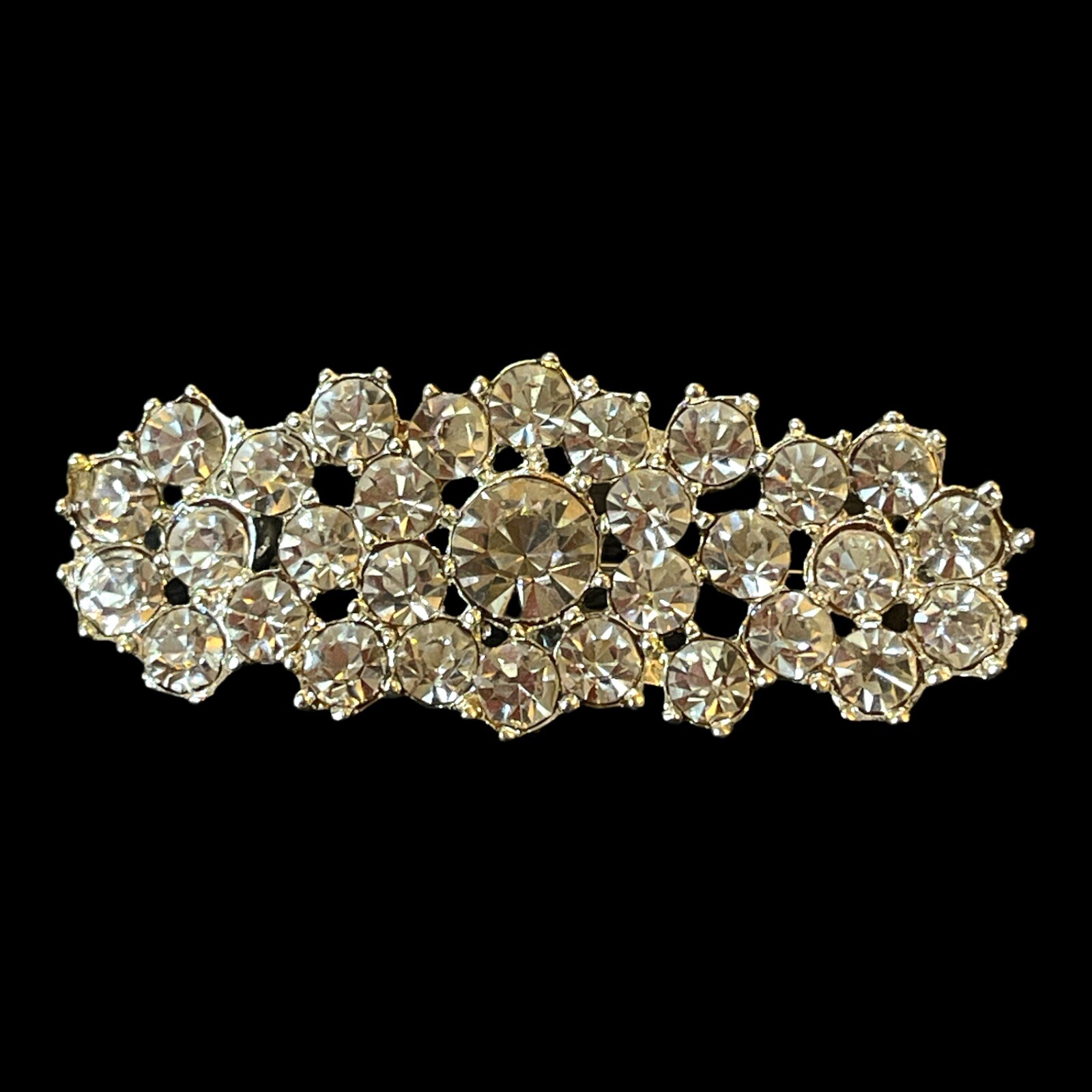 Vintage Rhinestones Brooch Flower Clear Square Elongated Collar Style