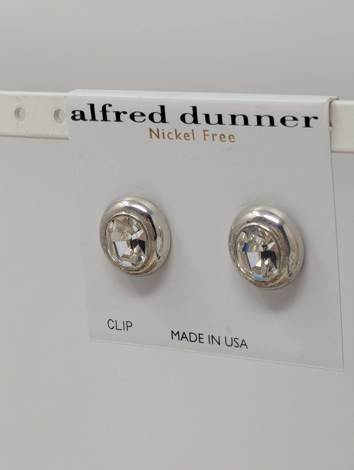 Vintage Alfred Dunner Crystal Clip-On Earrings Silver Tone Nickel Free USA