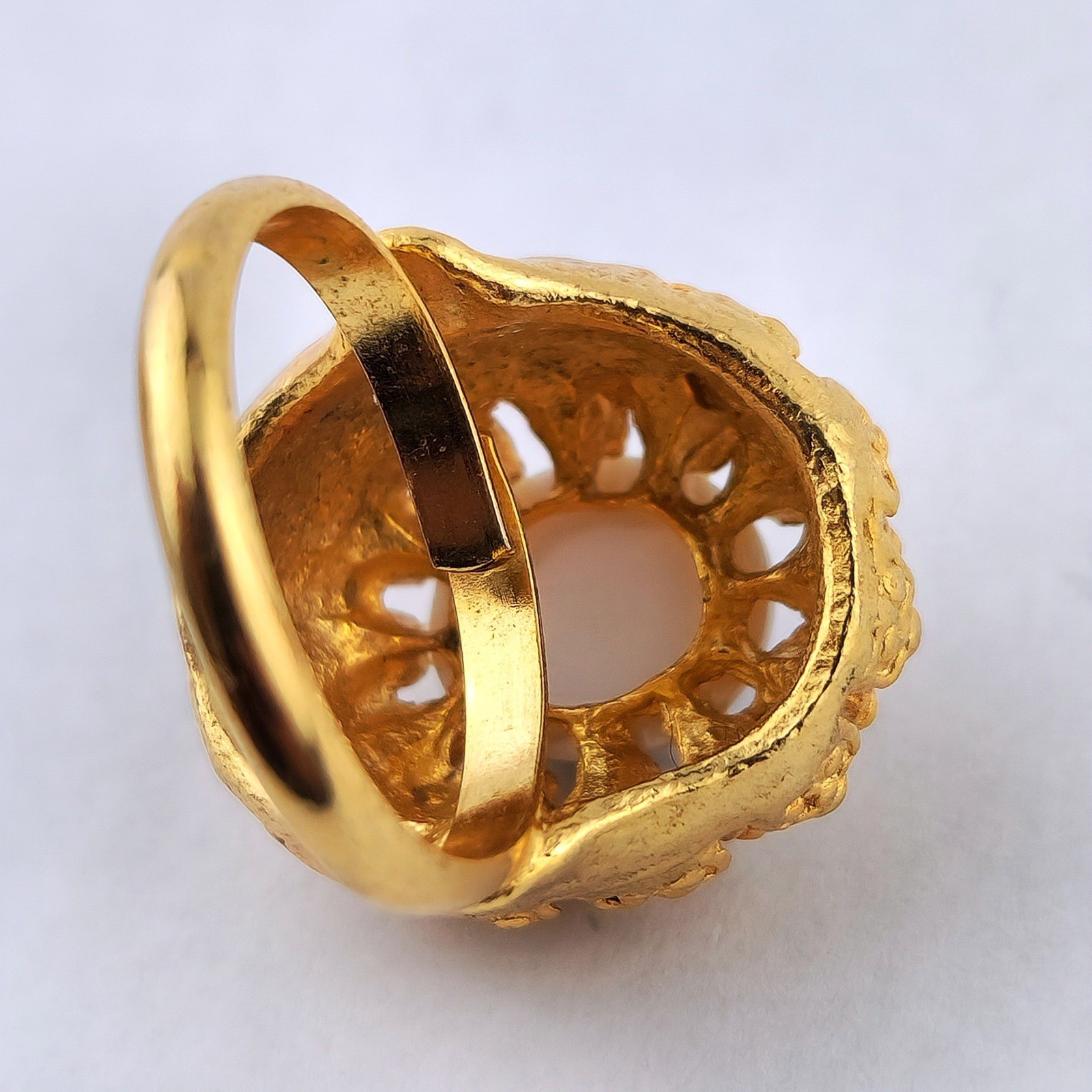 Vintage Gold Tone White Cabochon Adjustable Statement Cocktail Ring