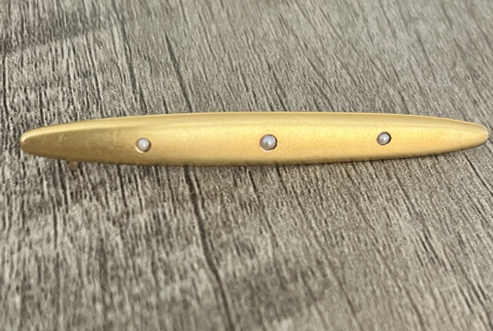 Antique 1900s 14K Gold And Natural Seed Pearl Bar Brooch Victorian 2.83g