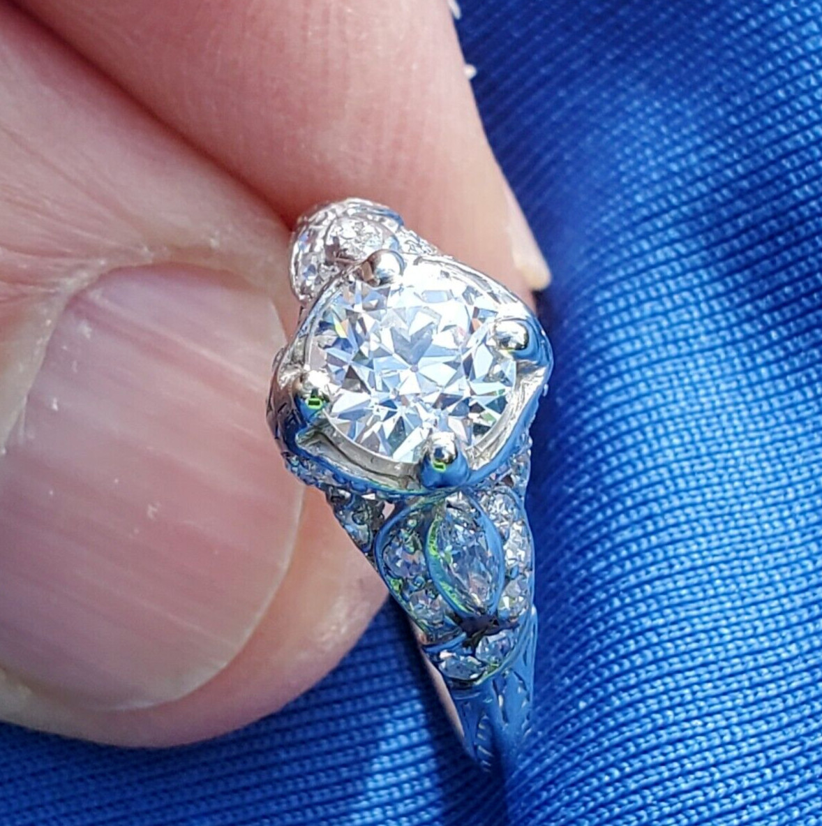 Original EARTH MINED DIAMOND Deco Engagement Ring Vintage PLATINUM Solitaire 2CT