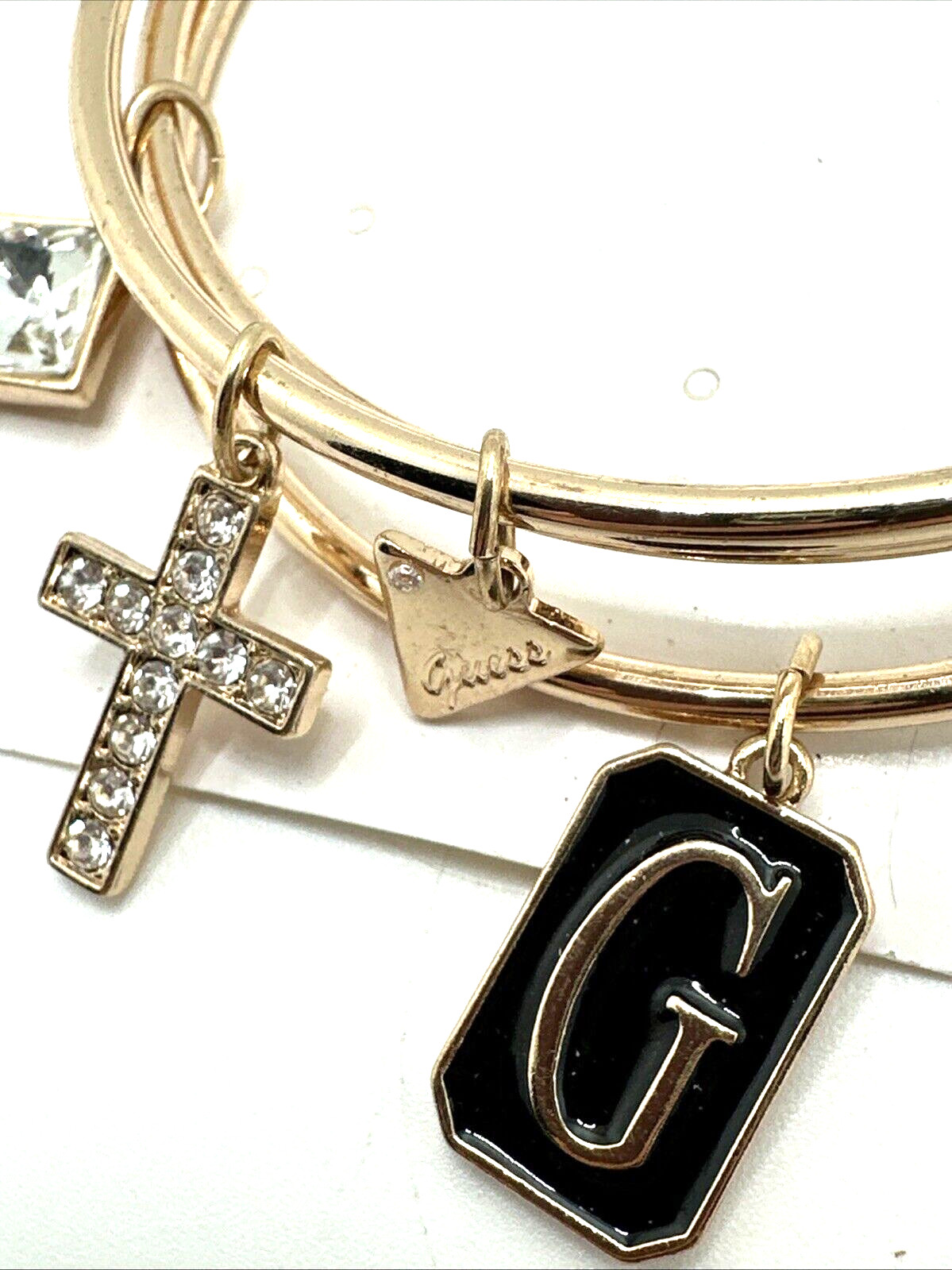 NEW GUESS 3 pc Charm Bracelet Set Stackable Bangle Stack Rose Gold Tone NWT