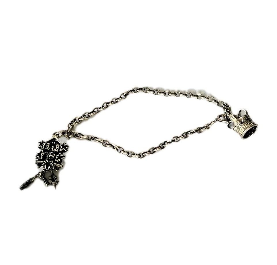 Antique European Silver Charm Bracelet – Cuckoo Clock Crown – 7.5″ – 9.86 Grams
