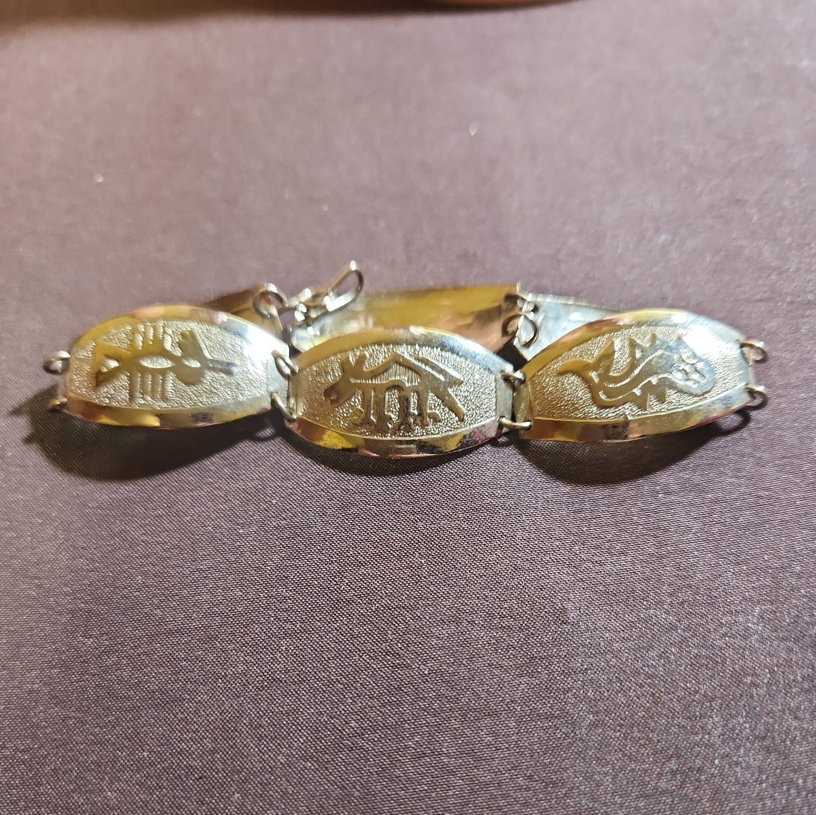 VINTAGE MYAN AZTEC BRACELET SILVER TONE METAL 7.5” PANEL