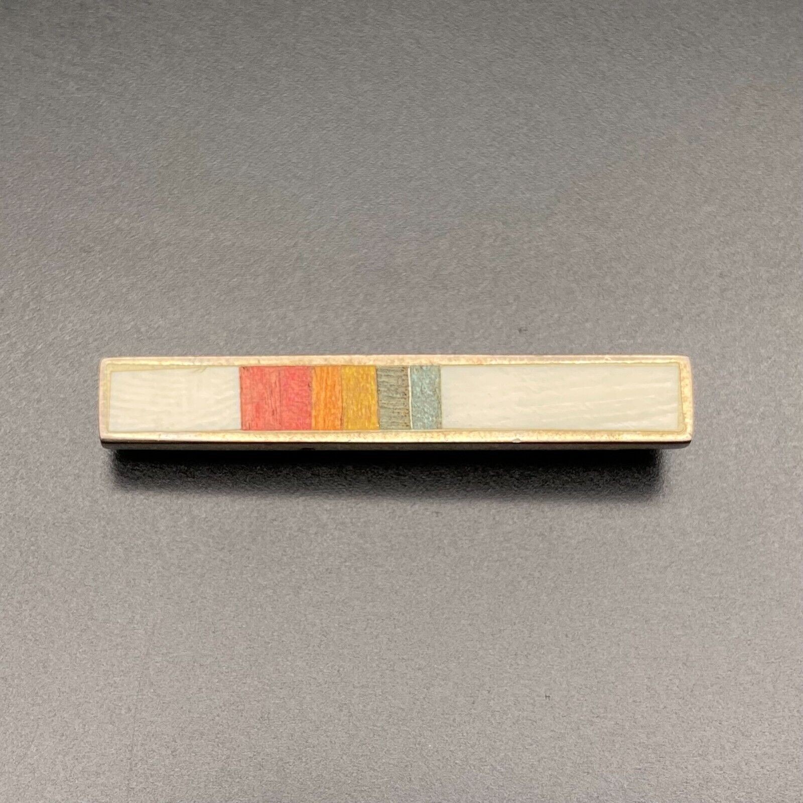 Vintage Modernist Minimalist Multiple Inlay Silver Bar Pin Brooch