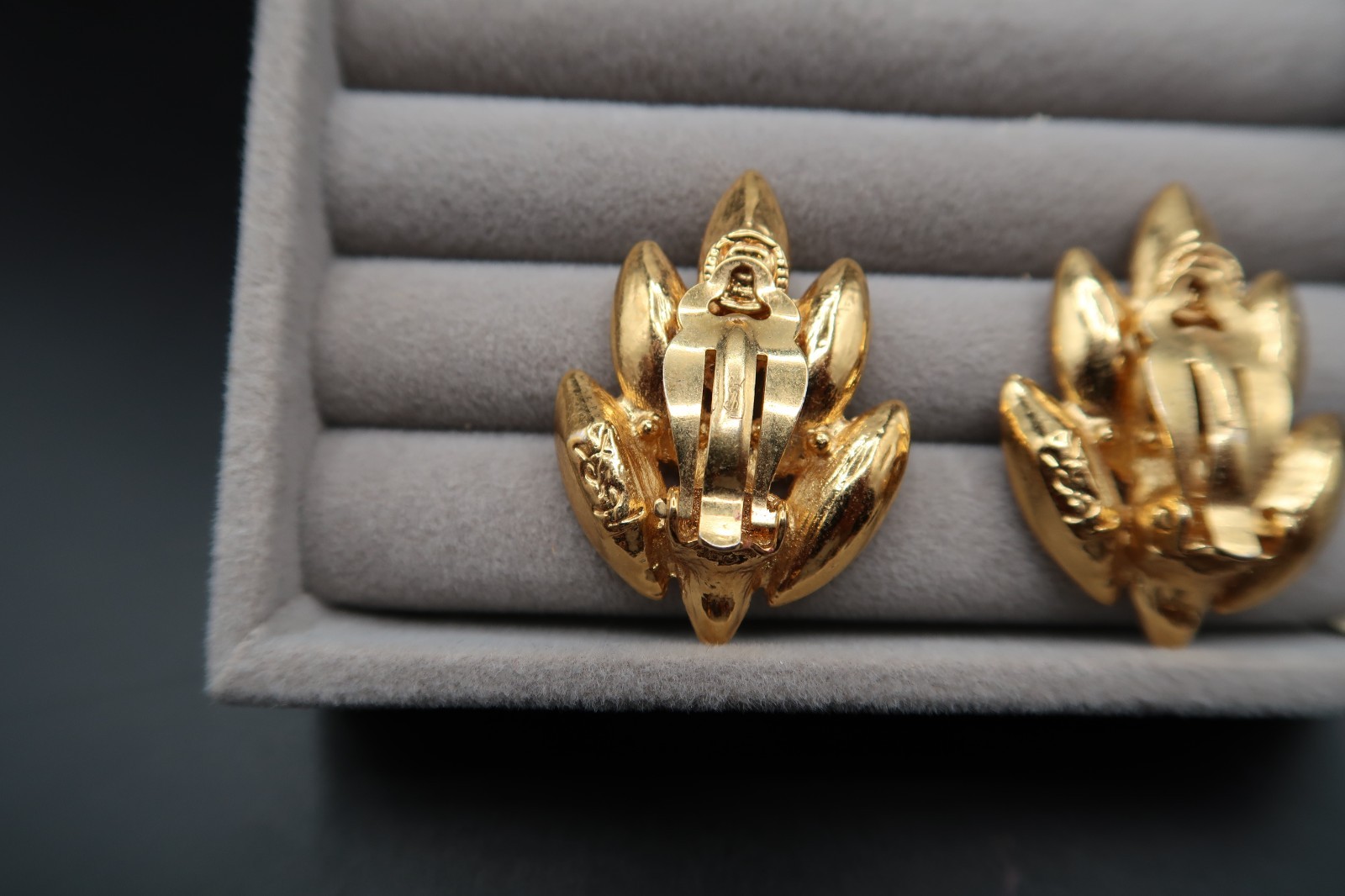 Vtg Yves Saint Laurent Spiked Leaf Design Crystal Earrings Signed Beautiful