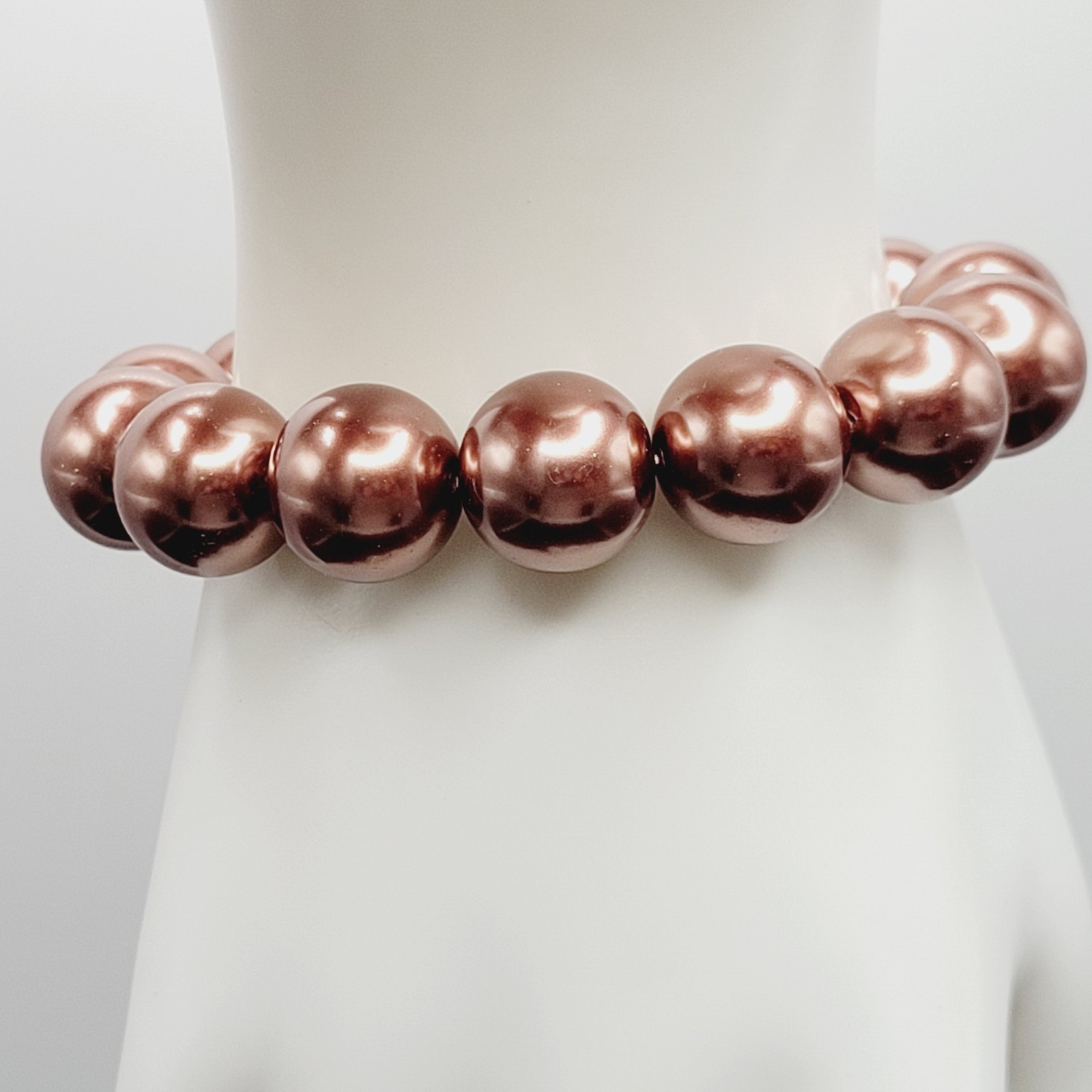 Hematite Chunky Rose Gold Coppery Metallic Hue Round Beaded Stretch Bracelet