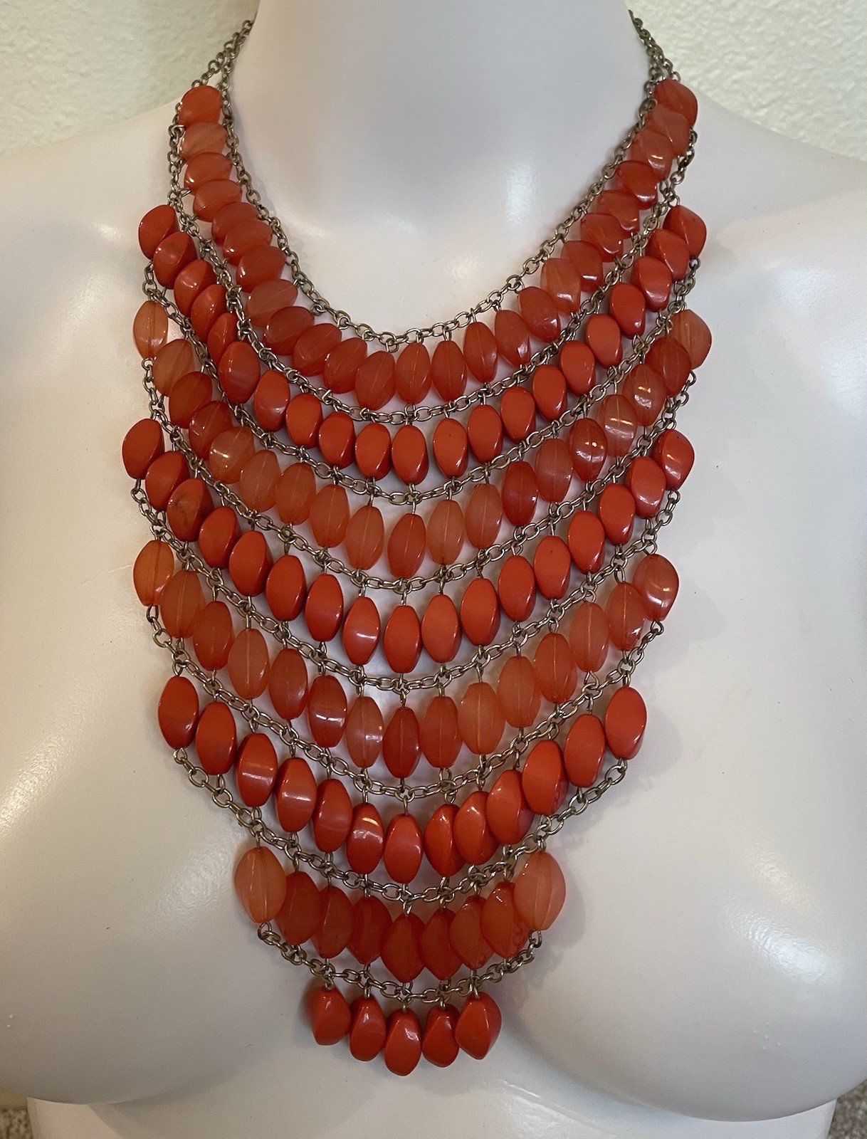 1950’s Vintage Egyption Bib style Statement Necklace Coral Color