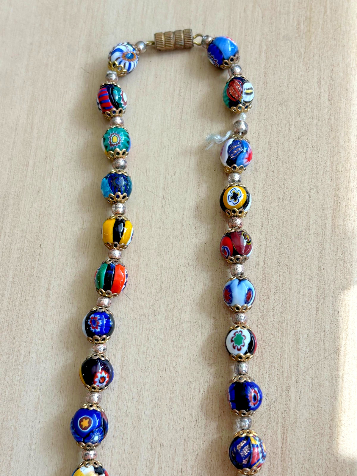 Vintage Italian Millefiore bead necklace filigree VTG Jewelry imperfect *Read