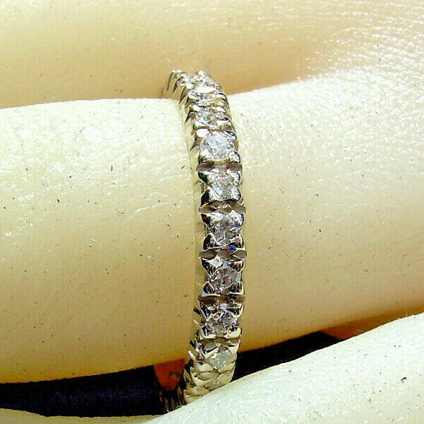 Original EARTH MINED DIAMOND Deco Wedding Band Anniversary Eternity Ring S 8.5