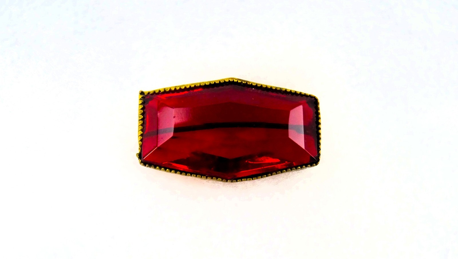 Vintage/Antique Red Glass Brooch, Elongated Hexagon with C-clasp