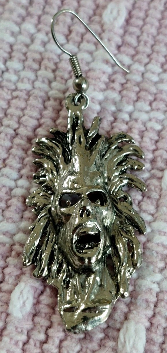Vintage Iron Maiden’s Eddie Single Silvertoned Dangle Pierced Earring