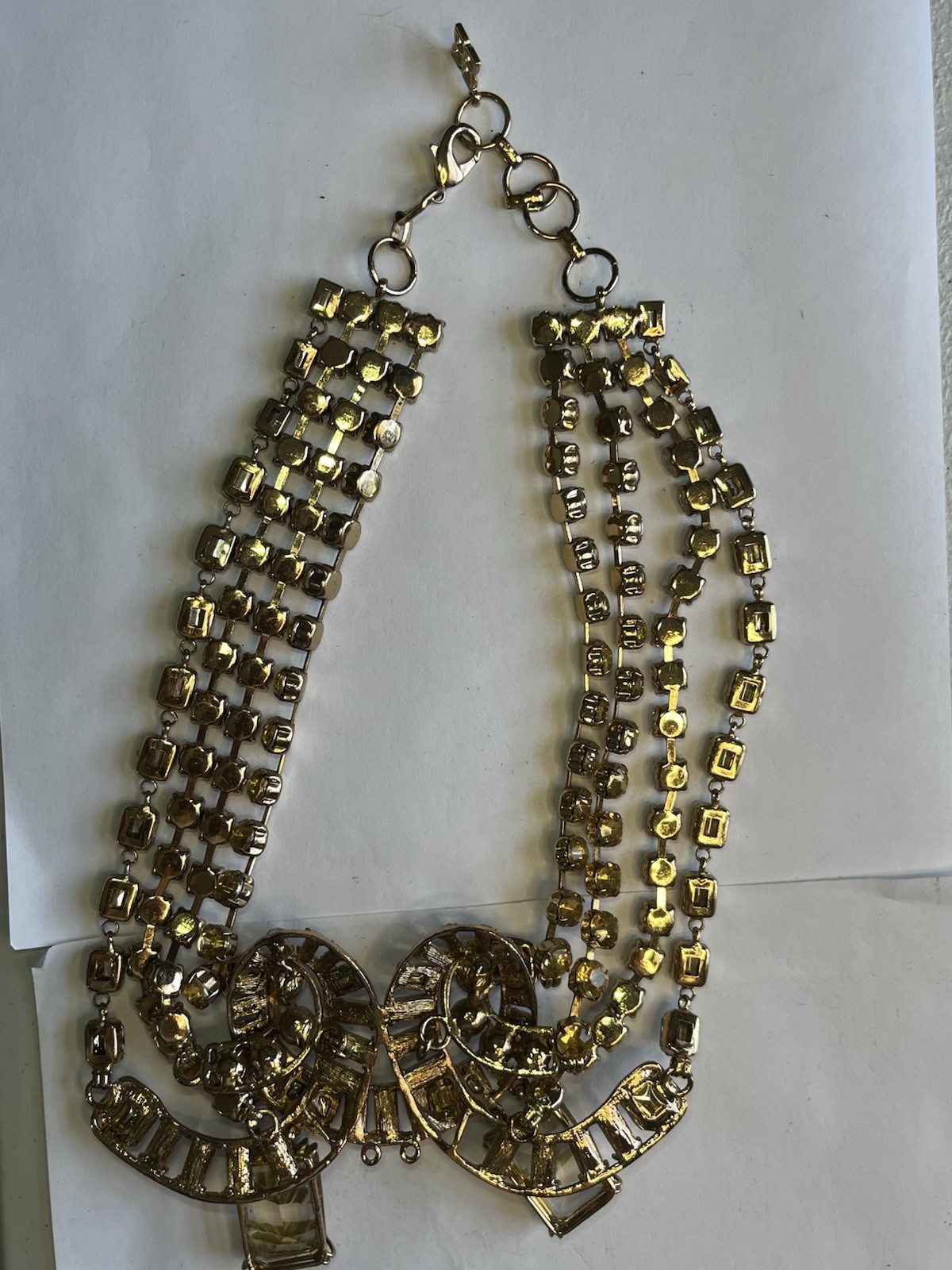 Spectacular Statement Gold Tone Bib Necklace 4 Strand Amber Smokey Clear!!!