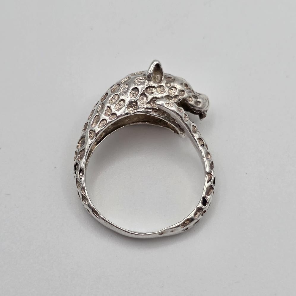 Vintage Adjustable 925 Sterling Silver Leopard Cheetah Big Cat Wrap Ring sz 7.5