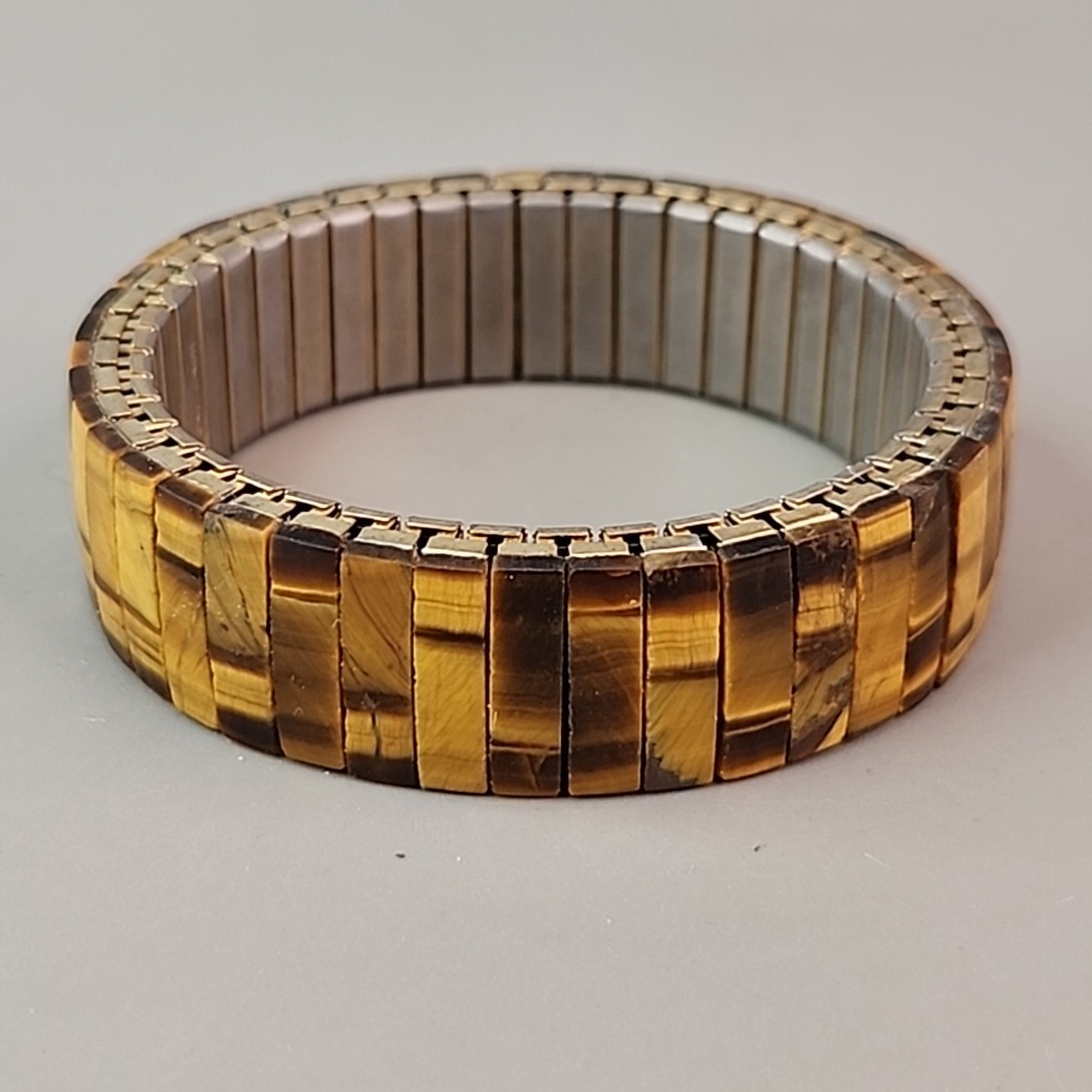 Vintage Tigers Eye Expandable Bracelet Hong Kong Stretch 6.5″