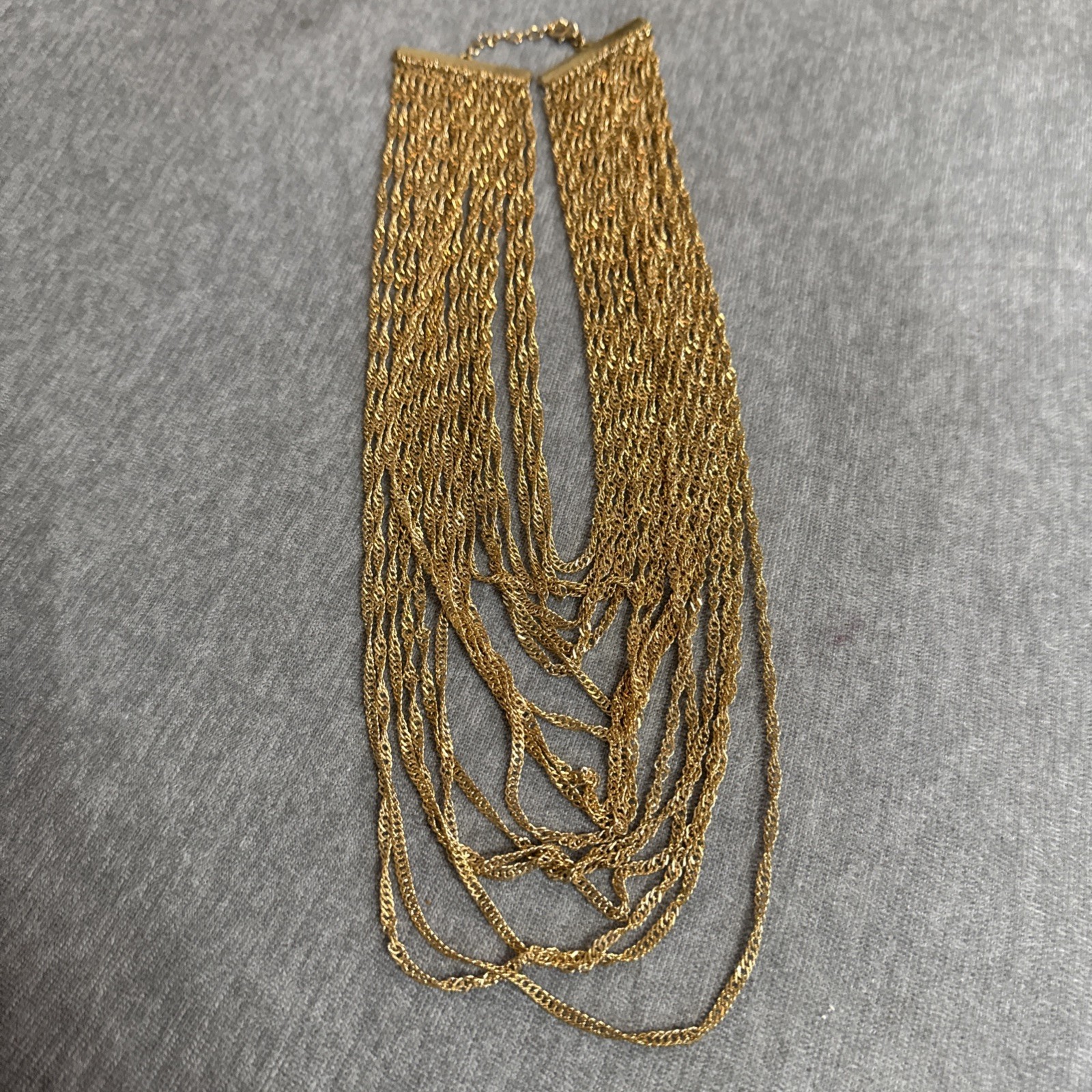 Vintage Gold Tone Multi Chain Cascading Statement Necklace
