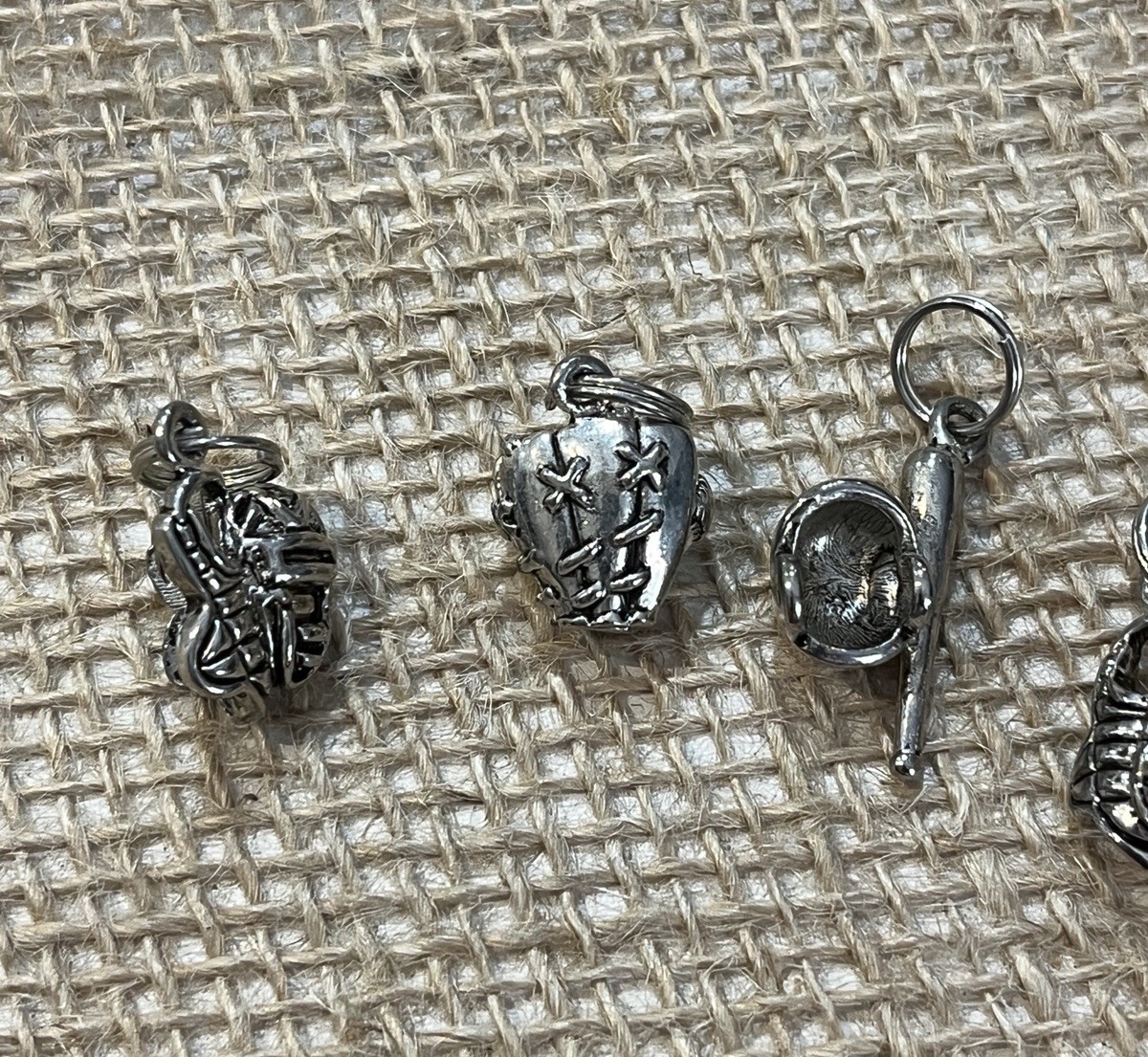 Lot of 6 Baseball Themed Silver-Tone Charms Pendant Metal Alloy Sports Son Craft