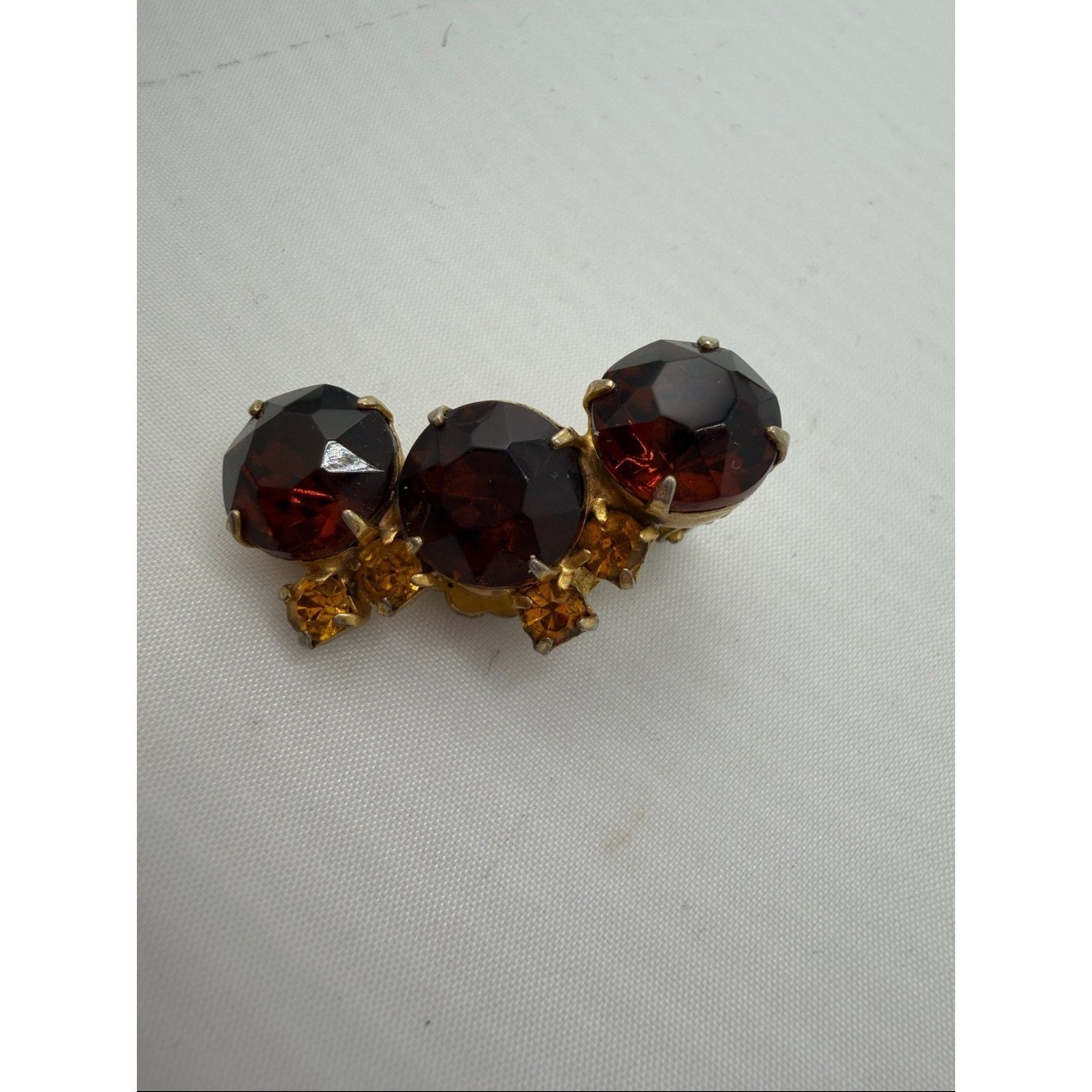Vintage Amber Topaz Rhinestone Teardrop Cluster Clip On Earrings