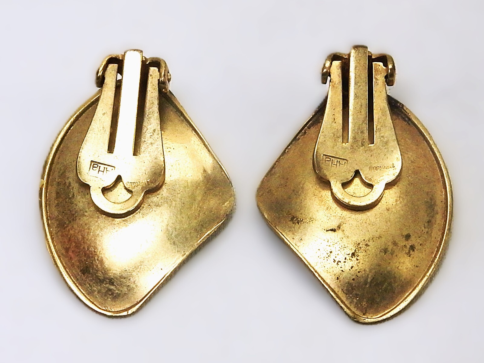 Vintage Gold Tone, Textured Modernist Clip-On Fashion Earrings, GERMANY- JWL-677