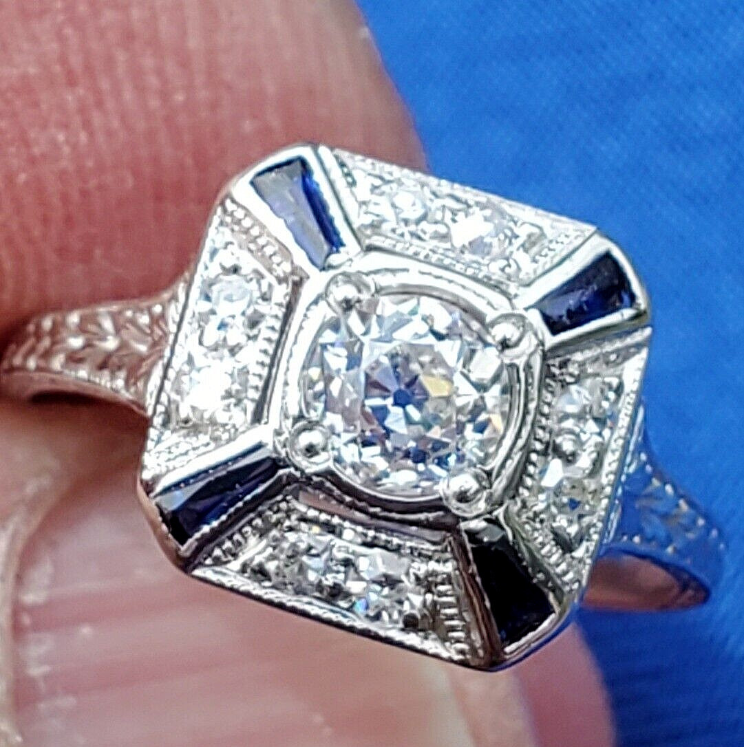 Original EARTH MINED DIAMOND Deco PLATINUM Engagement Ring Vintage Solitaire 5