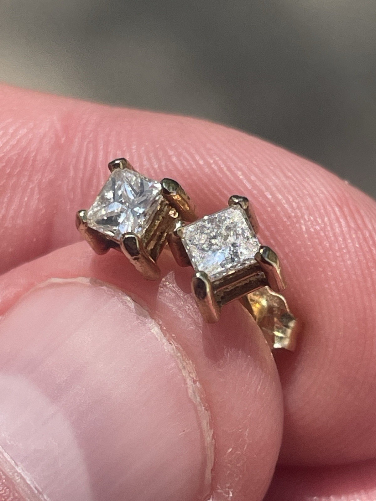 Vintage Estate Diamond Earrings 14K Solid Yellow Gold Clean Set!