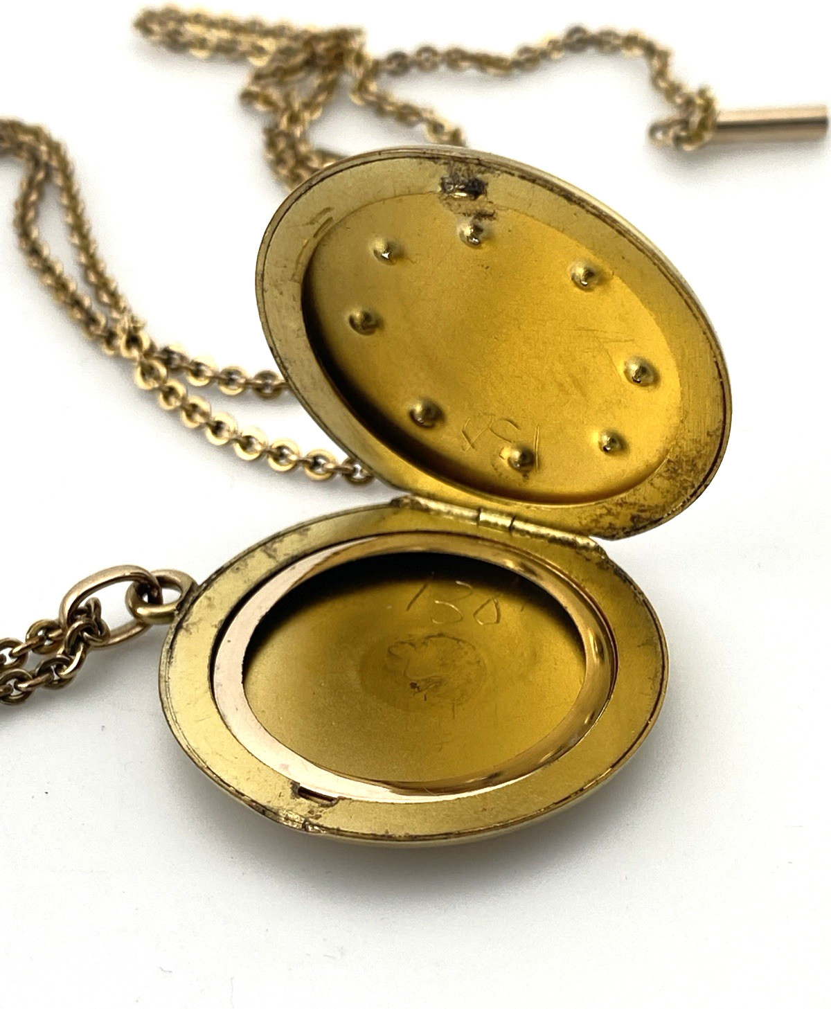 Antique Victorian Gold Filled Paste Stone E.M. Monogram Locket Necklace 21 In