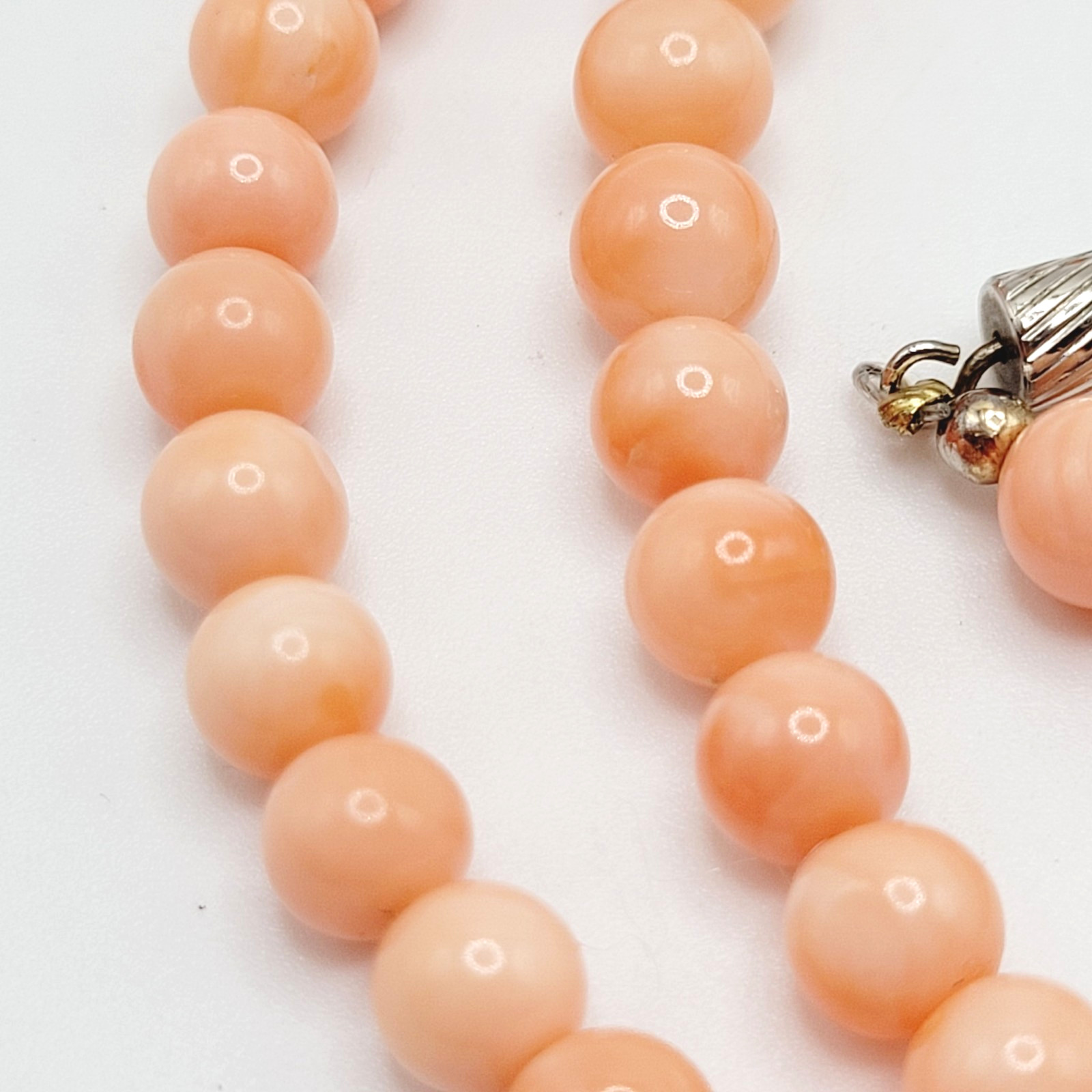 Genuine Pink Peach Blush Coral Bead 6mm Necklace Alloy Clasp Tested 25 inch
