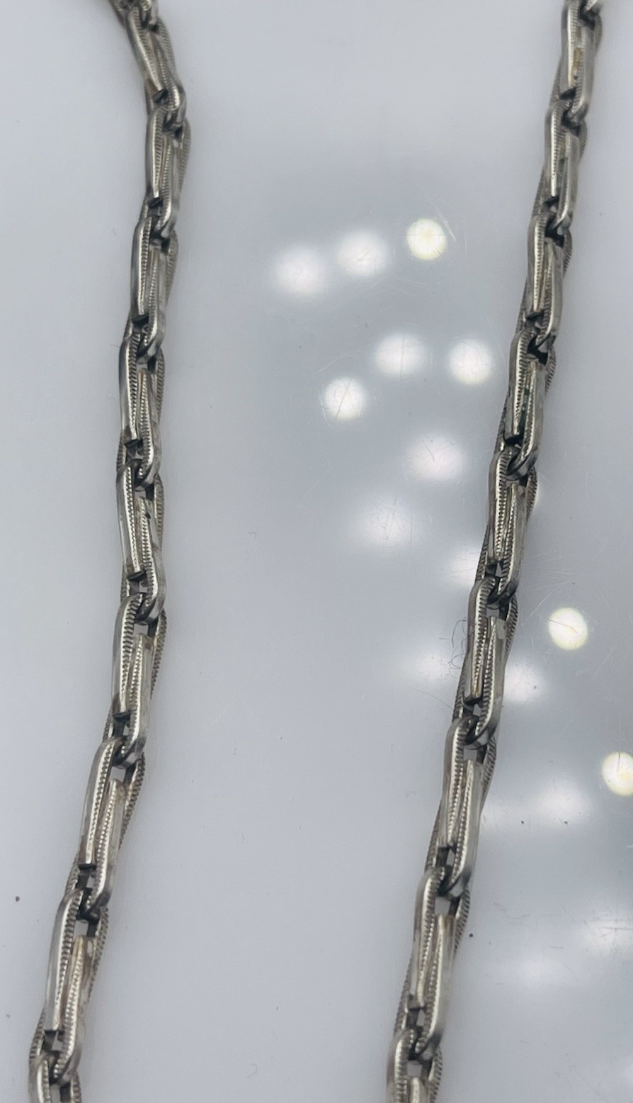 Antique Sterling Silver Elongated Bar & Loop Link Chain Long Necklace 30″